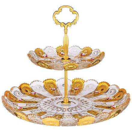 ФРУКТОВНИЦА 2-Х ЯРУСНАЯ "LEFARD GOLD GLASS" ДИАМЕТР=17/30 СМ. ВЫСОТА=28,5 СМ. (КОР=6ШТ.)