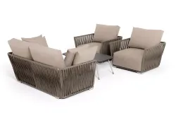 "Форли" лаунж-зона 4-местная плетеная из роупа (веревки), каркас алюминиевый светло-серый, роуп серо-коричневый