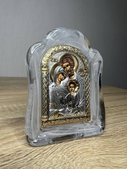 Св. Семейство, икона арочная, белое муранское стекло 86х112
