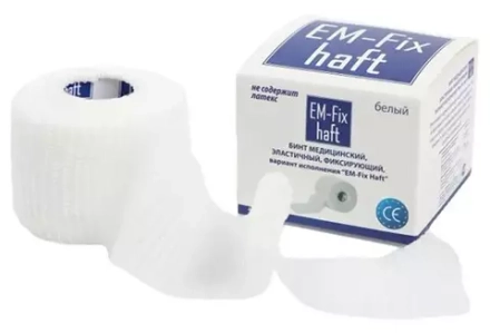 Бинт медицинский, эластичный, фиксирующий EM-Fix Haft, белый