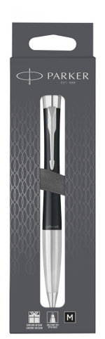 Шариковая ручка Parker Urban (матовый черный лак) Muted Black Chrome Trim, стержень: M, цвет чернил: blue/black, в подарочной упаковке.