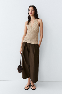 Massimo Dutti Хлопковый топ кроше, бежевый