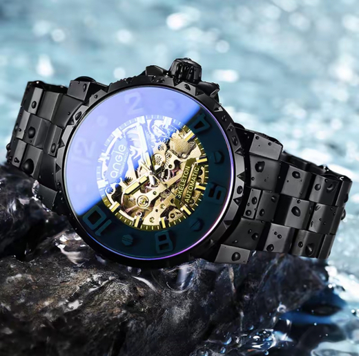 Часы наручные механические ANGIE PRESENT WATCH, тонированное сапфировое стекло, цвет черный