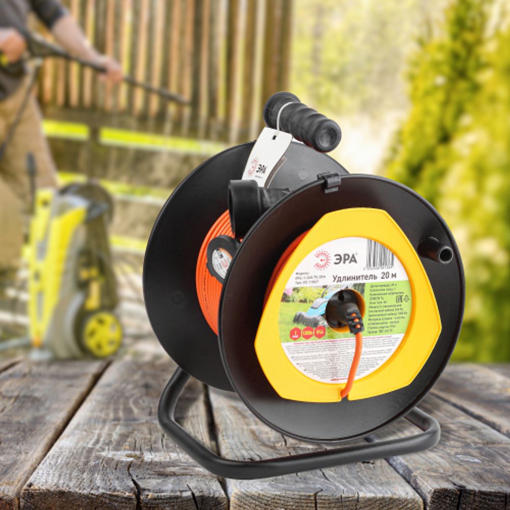 Удлинитель силовой ЭРА RPx-1-2x0.75-20m для газонокосилки без заземления 1 розетка 20м ПВС 2х0.75мм2 | Силовые удлинители