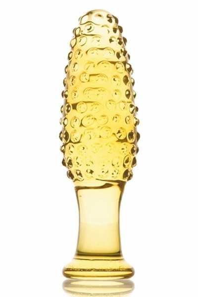Стеклянная анально-вагинальная пробка с выпуклыми точками - 13 см. (Цвет: желтый)