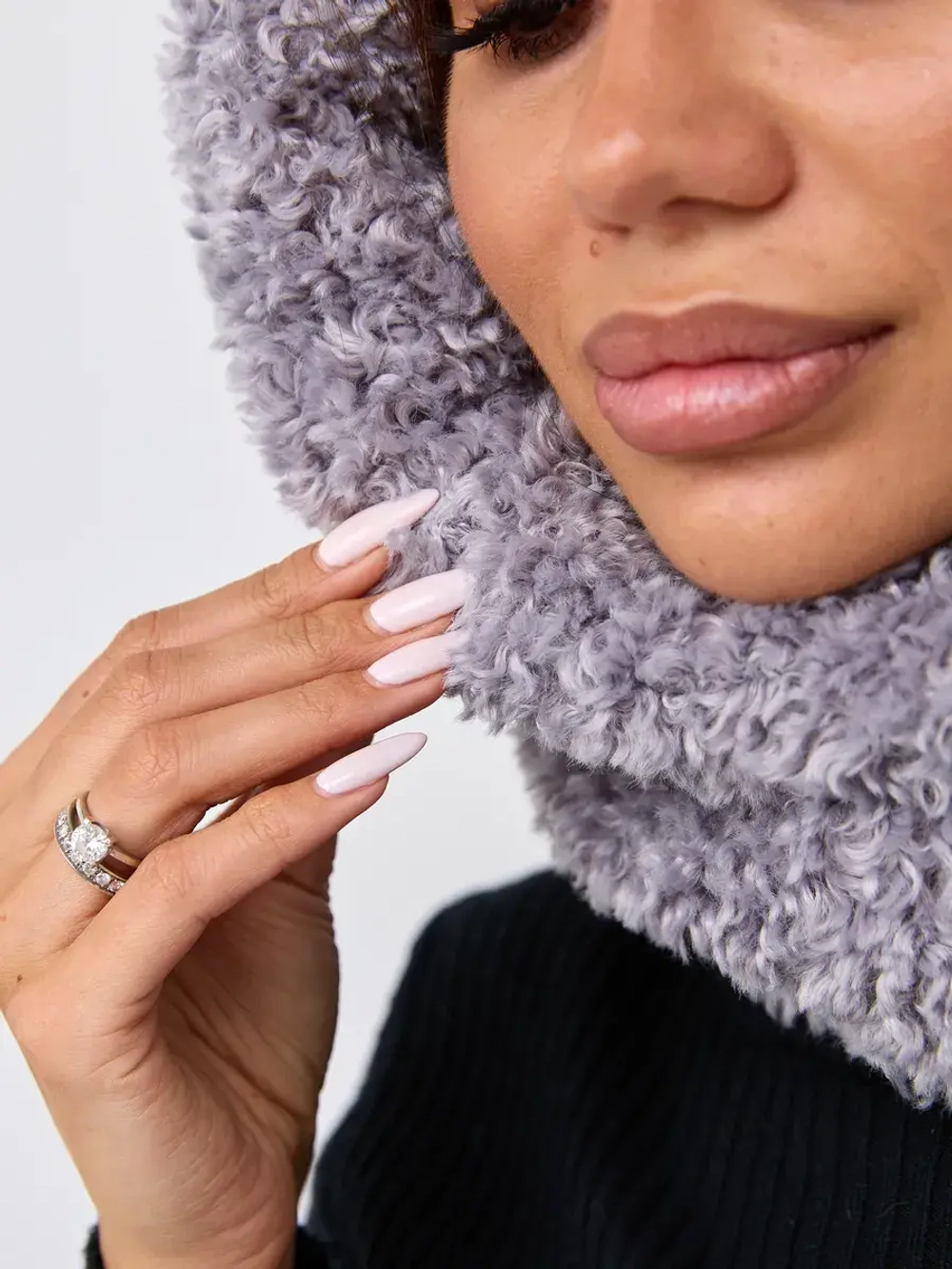 Капор зимний вязаный капюшон на флисе