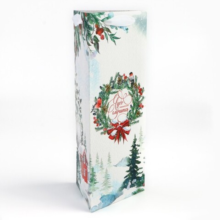 Пакет новогодний подарочный под бутылку, треугольный «Чудо», 13×32×11 см