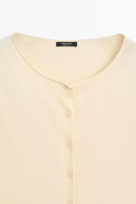 Massimo Dutti Кардиган из смесового хлопка с вырезом «лодочка», ванильный