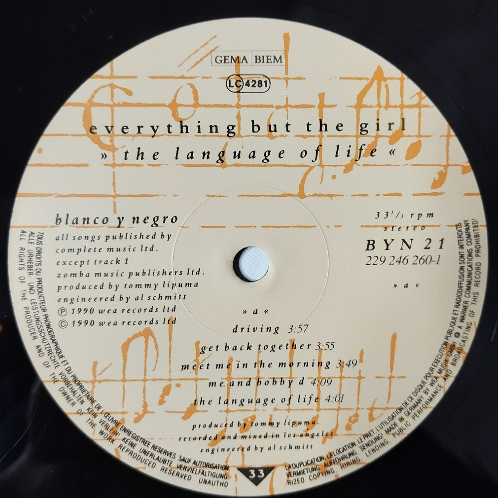 Винтажная виниловая пластинка LP Everything But The Girl The Language Of Life (Germany 1990)