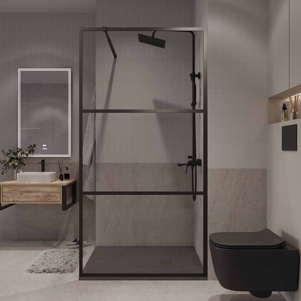 Душевая перегородка Niagara Nova NG-688-90BLACK (90х195) черный матовый,стекло прозрачное,1 место