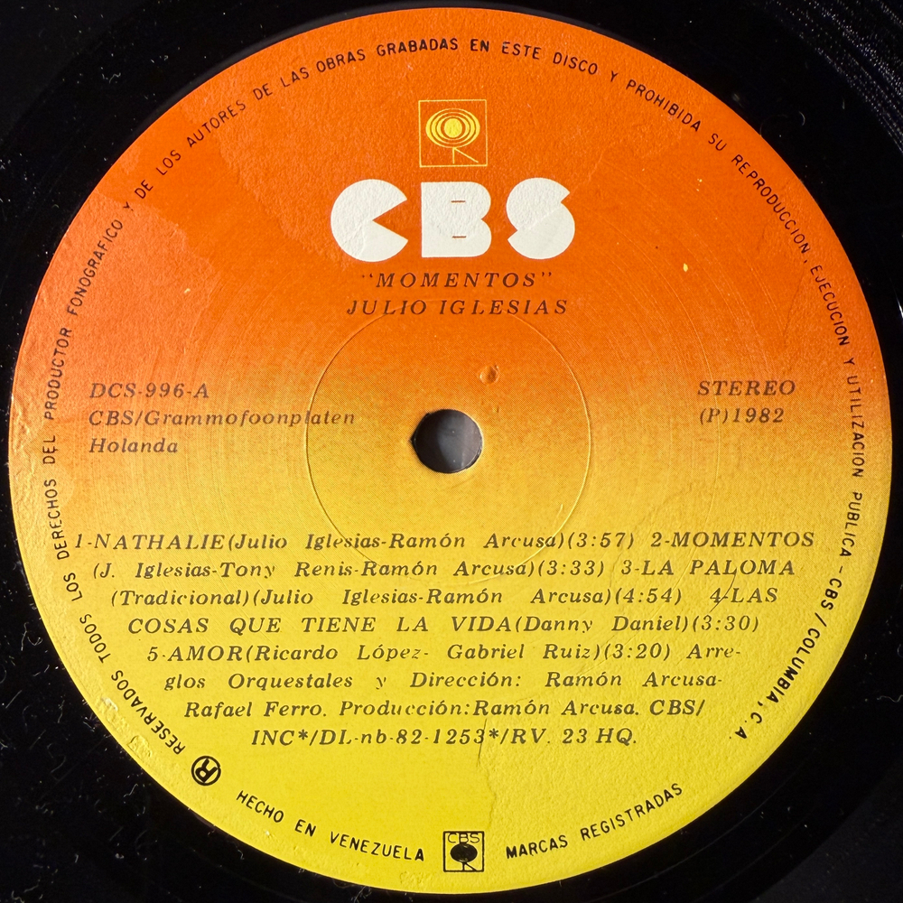 Julio Iglesias ‎– Momentos (Венесуэла 1982г.)