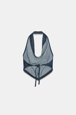 ZARA ТОП С ЗАКЛЕПКАМИ И ОТКРЫТОЙ СПИНОЙ, СИНИЙ