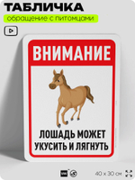 Табличка "Лошадь может укусить и лягнуть" на дверь и забор, для конюшни, фермы, деревни, 40х30 см, Silver Plane x Айдентика Технолоджи