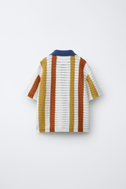 ZARA ТРИКОТАЖНАЯ РУБАШКА В ПОЛОСКУ, ТЕМНЫЙ РЫЖЕВАТО-КОРИЧНЕВЫЙ