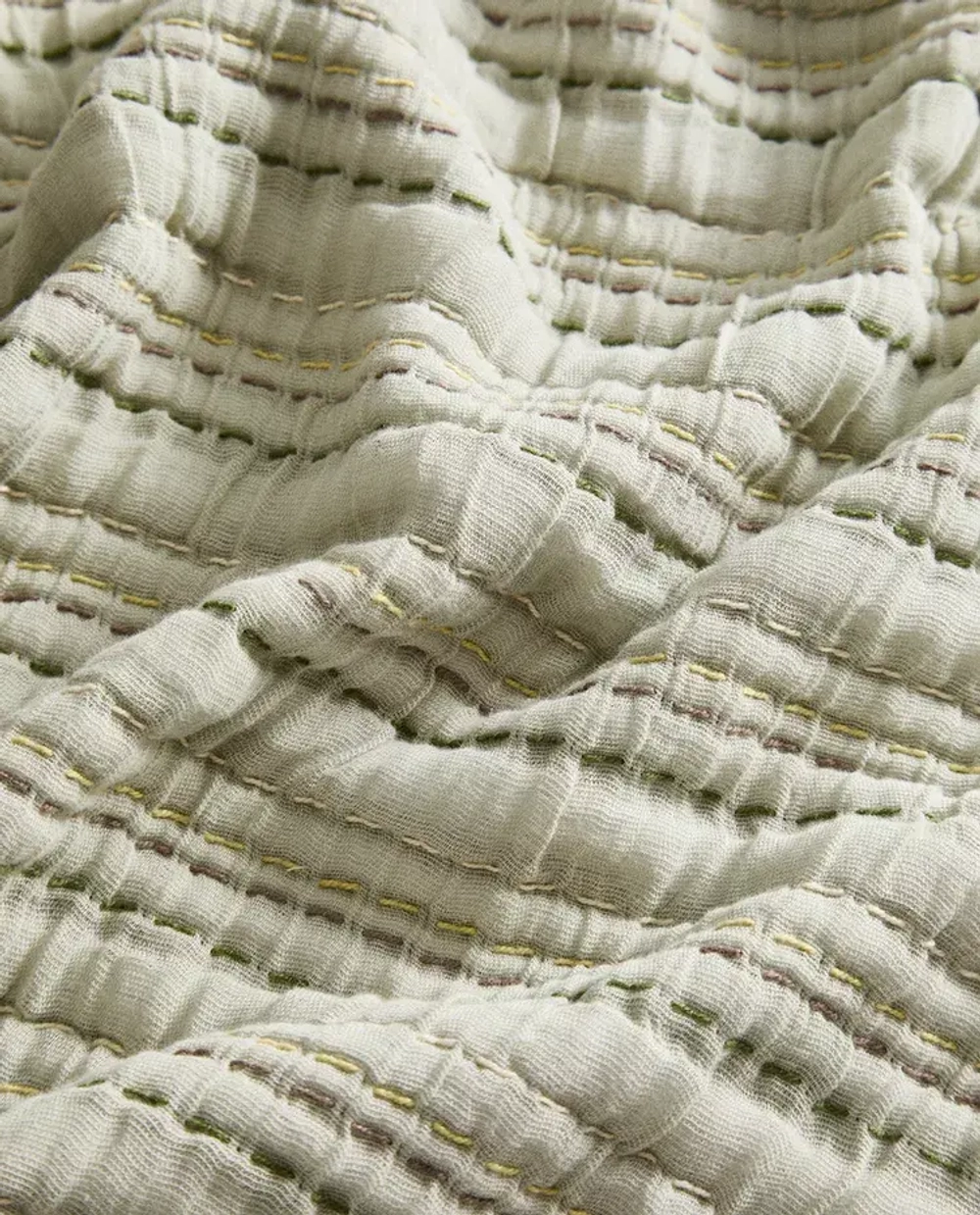 ZARA HOME ПЛЕД ИЗ ХЛОПКОВОГО МУСЛИНА, СВЕТЛО-ЗЕЛЕНЫЙ