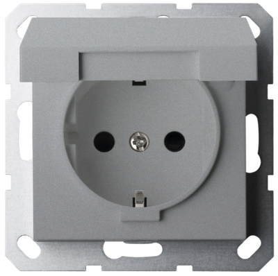 Розетка SCHUKO© с крышкой и защитными шторками 16A 250V~ 2P+T, цвет Алюминий