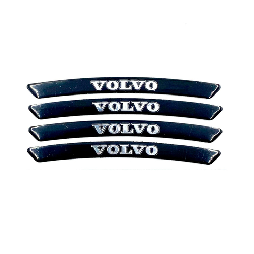 Наклейки Volvo черные объемные пластик (шильдик Вольво, 9х0,8см). Черные с серебристой надписью - 4шт в комплекте