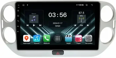 Магнитола для Volkswagen Tiguan 1 2007-2016, Golf Plus (рамка 10 серебро, любая кнопка) - FarCar 489M на Android 13 и IPS экран