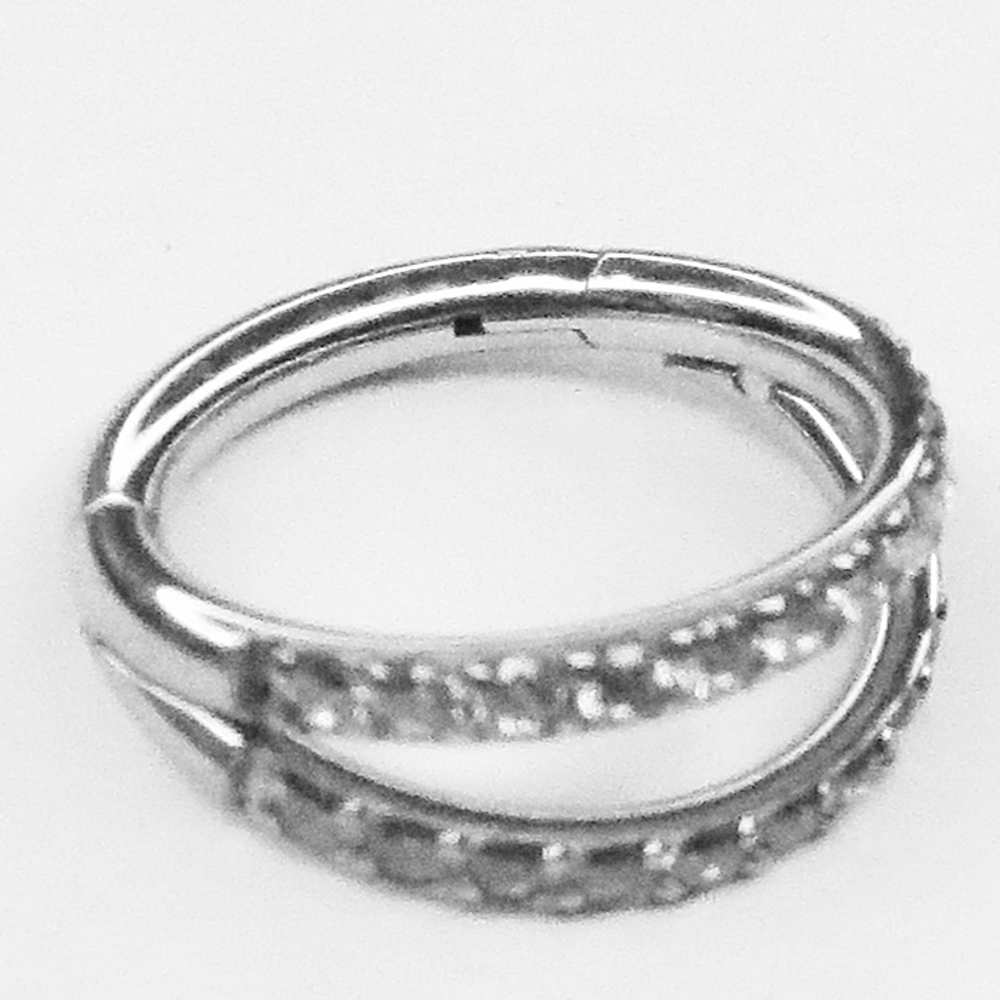 Кольцо для пирсинга, двойной кликер 8 мм с кристаллом, толщина 1,2 мм. Титан G23. Серебристое. 1 шт