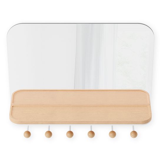 Зеркало с крючками для аксессуаров estique, 46х41 см, белое/натуральное дерево