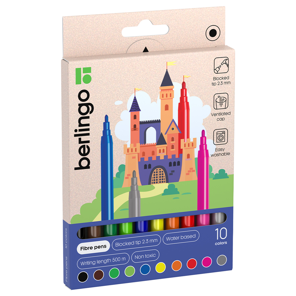 Фломастеры Berlingo "Замки", 10цв., смываемые, картон, европодвес WP00210
