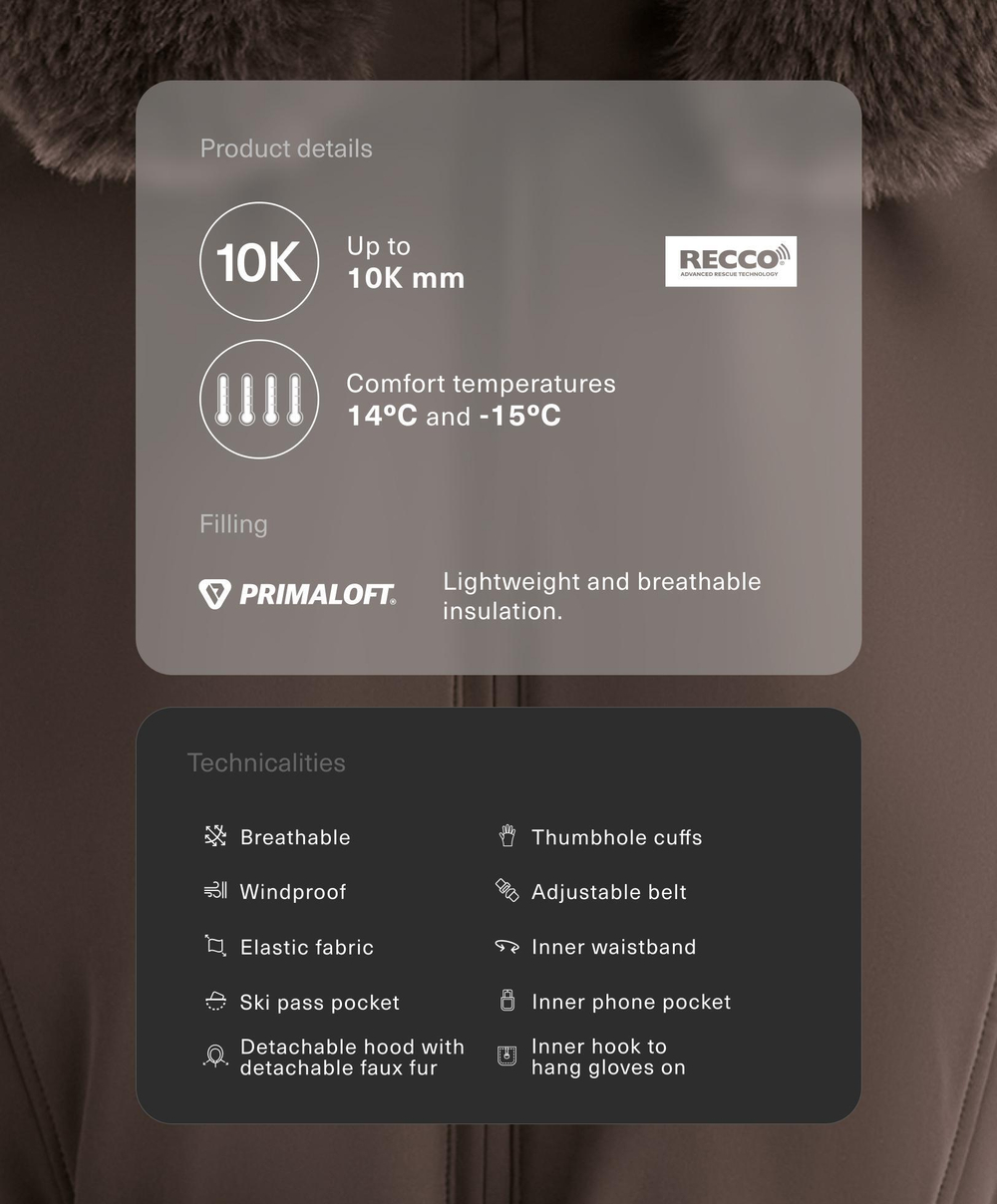 Oysho Супертонкая водонепроницаемая куртка Primaloft® SKI, темно-коричневый