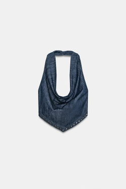 ZARA ТОП С ЗАКЛЕПКАМИ И ОТКРЫТОЙ СПИНОЙ, СИНИЙ