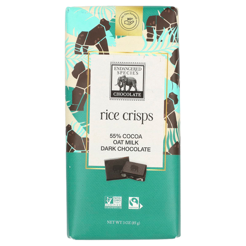 Endangered Species Chocolate, Овсяное молоко, рисовые чипсы + темный шоколад, 55% какао, 3 унции (85 г)
