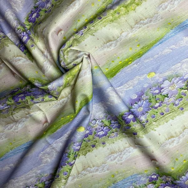 ЦВЕТОЧНЫЕ ПОЛЯ ЗЕЛЕНО-ГОЛУБЫЕ 100% хлопок Handmade Fabrics 3