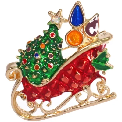 Брошь новогодняя «Best Podarok - Сани с ёлкой», см