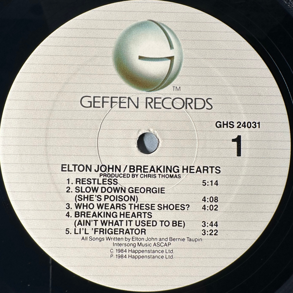 Elton John ‎– Breaking Hearts (США 1984г.)