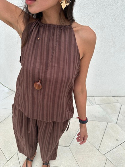 Топ лен полоска (шоколад)