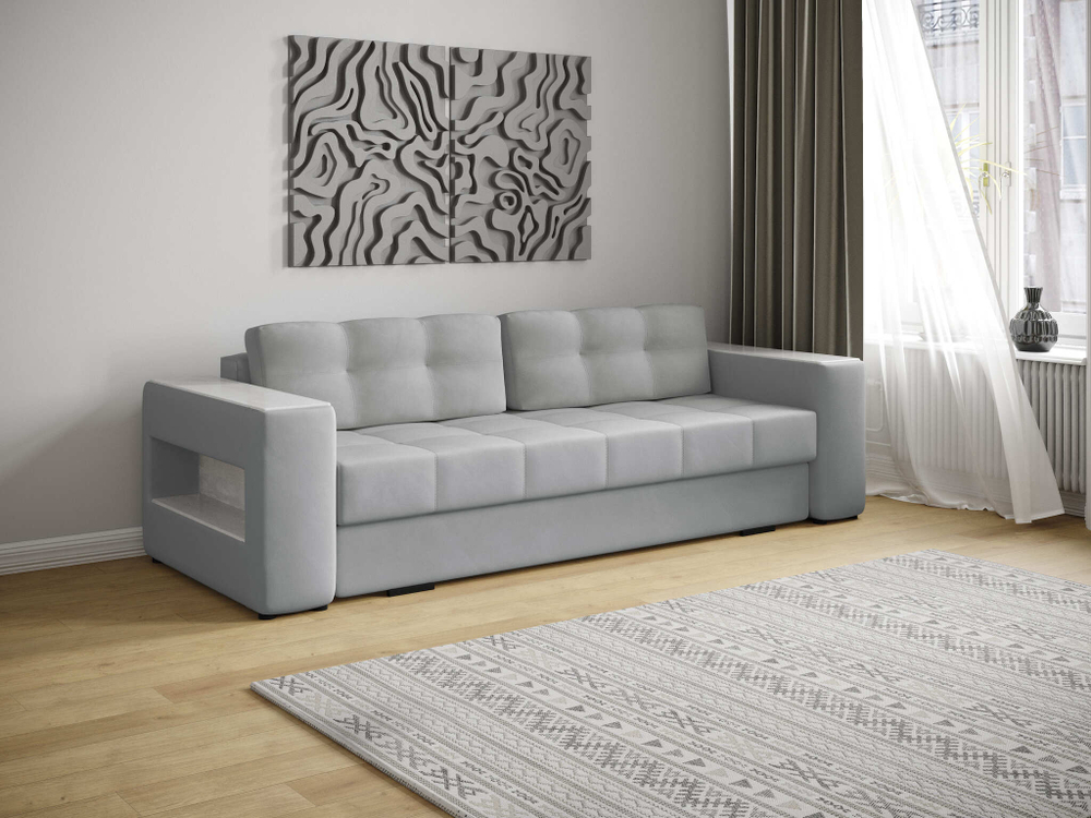Диван раскладной Доро, светло-серый/мдф холст белый