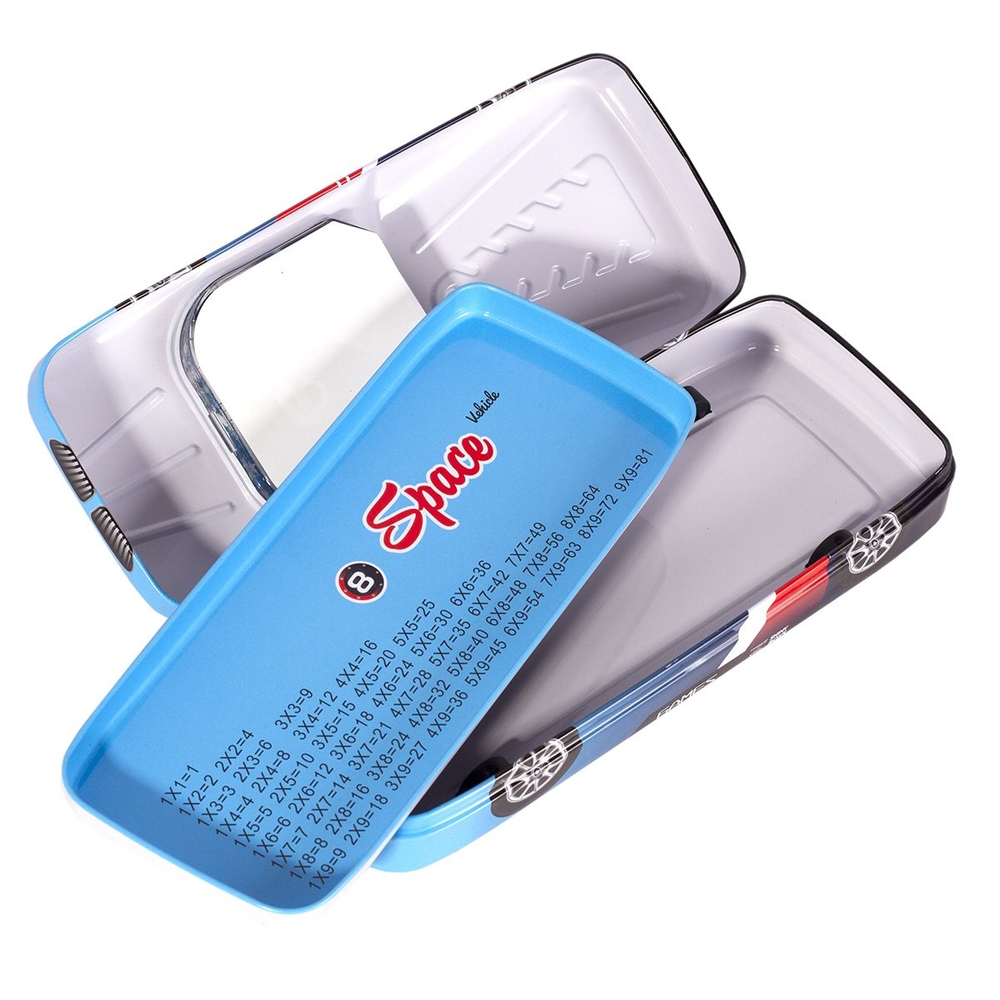 Пенал металлический машина 2 отделения Alingar, таблица умножения, звездочки в жидкости, 85 х 250 мм, "Space vehicle", синий (машинка с космонавтом)