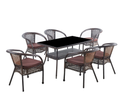 Комплект мебели из искусственного ротанга стол Рио и 6 кресел Руардин Dark Brown