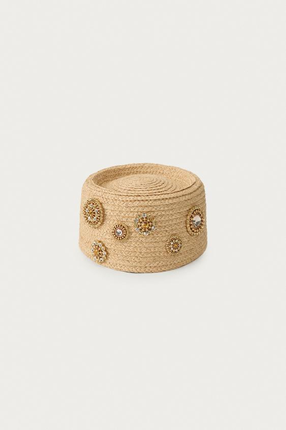 ZARA X MARISA BERENSON ШЛЯПА ИЗ 100% РАФИИ С БРОШКАМИ, СВЕТЛО-БЕЖЕВЫЙ