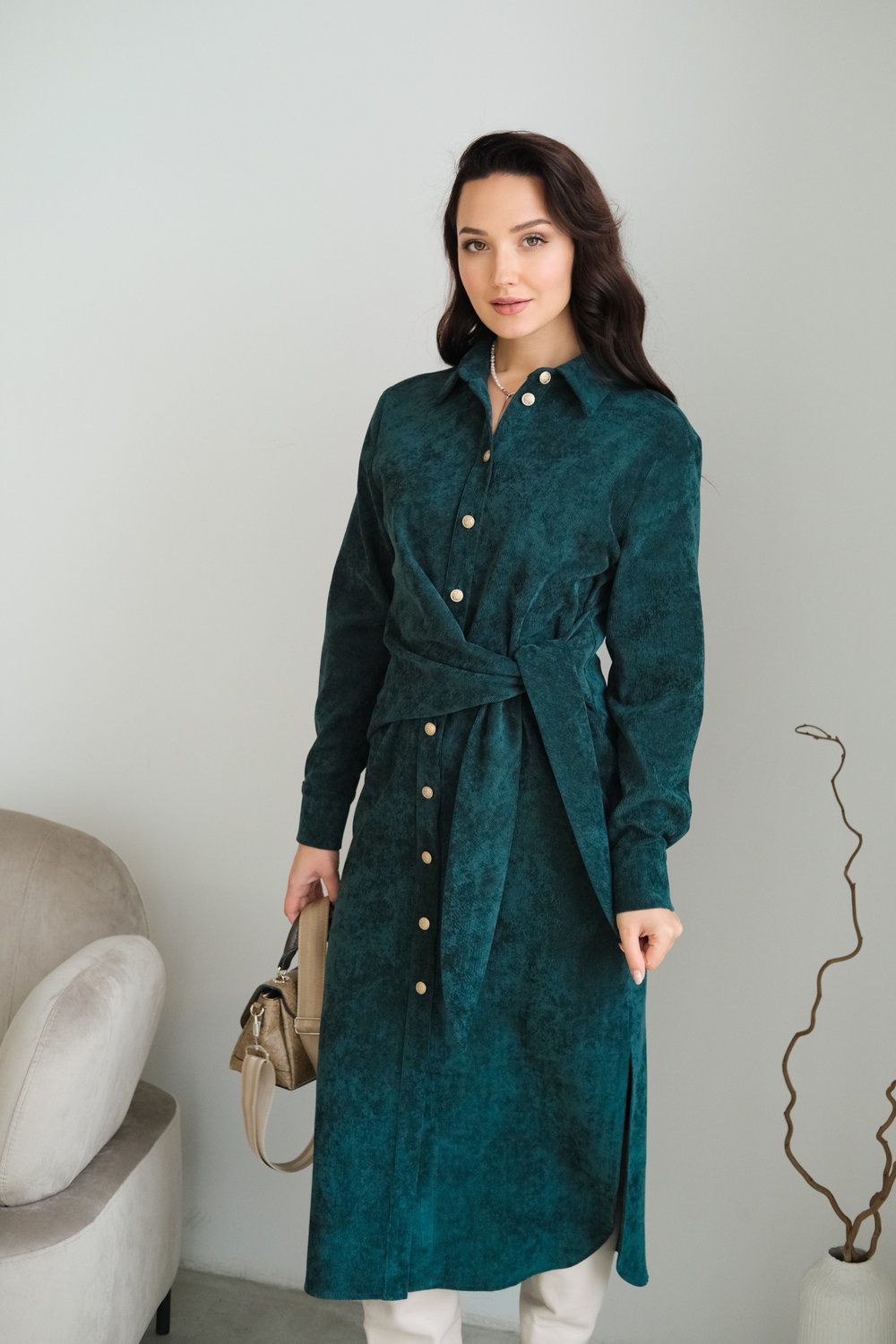 Платье с драпировкой из микровельвета