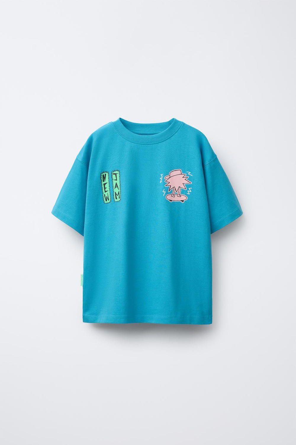 ZARA ФУТБОЛКА С ПРИНТОМ «ГРАФФИТИ», СИНИЙ