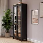 Шкаф-витрина Хемнэс Hemnes/Кымор, ст/ст 90х198х37 см, черный/светло-коричневый