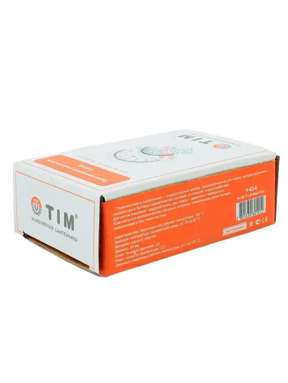 Термоманометр радиальный TIM, корпус 63 мм, диапазон 0-6 бар, подключение 1/2 Y-63-6