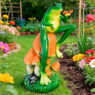 Фигура садовая "Лягушка с бабочкой" 39см