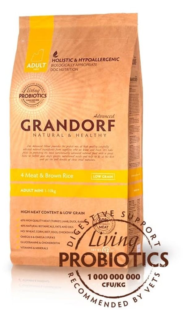 Сухой корм GRANDORF DOG 4 Meat PROBIOTIC MINI для собак мелких пород, Пакет 1 кг Сухой корм GRANDORF DOG 4 Meat PROBIOTIC MINI для собак мелких пород, Пакет 1 кг