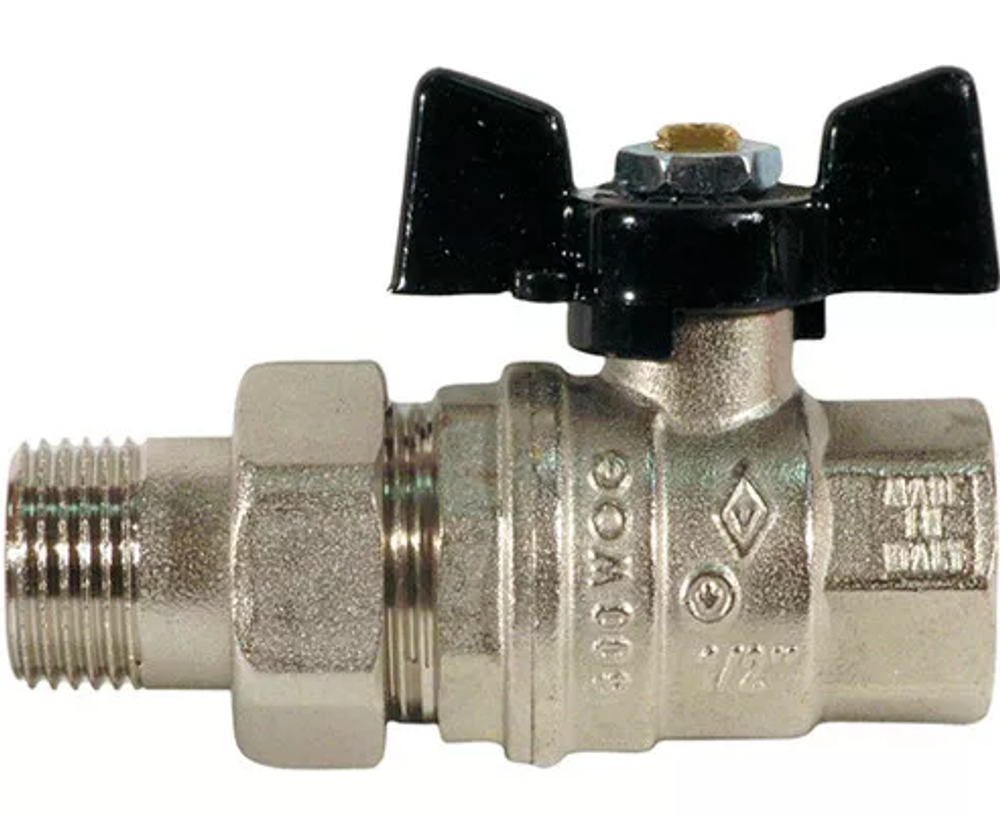 Кран шаровый 15 (1/2") ВН с американкой бабочка (Италия)
