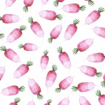 Нежные редисочки на белом. Акварельные овощи. Моно-паттерн