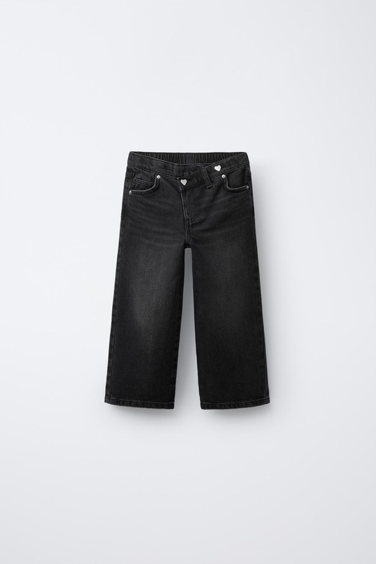 ZARA ДЖИНСЫ WIDE LEG С ПЕРЕКРЕСТНОЙ ЗАСТЕЖКОЙ, ЧЕРНЫЙ