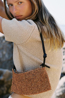 ZARA СУМКА С ПЛЕЧЕВЫМ РЕМНЕМ И БИСЕРОМ, КОРИЧНЕВЫЙ