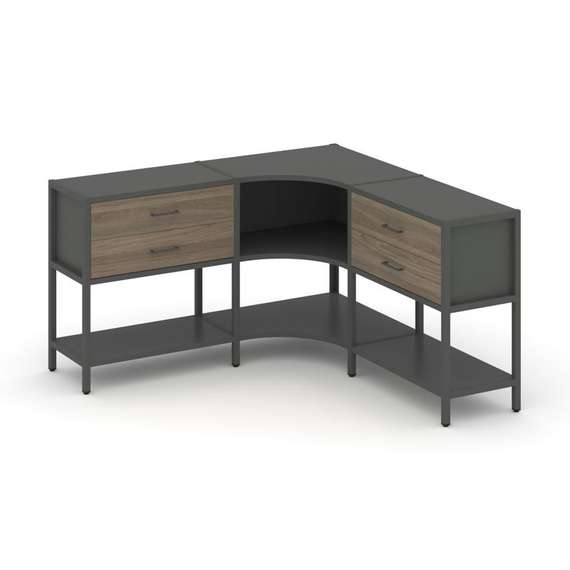 Shelf System Трехсекционный угловой стеллаж двухярусный с ящиками SN.STMU-231 Антрацит/Вяз Благородн