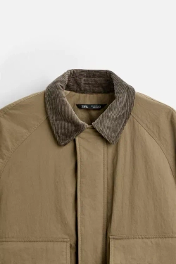 ZARA ПУХОВИК С ВОРОТНИКОМ В ТОН, БЕЖЕВЫЙ