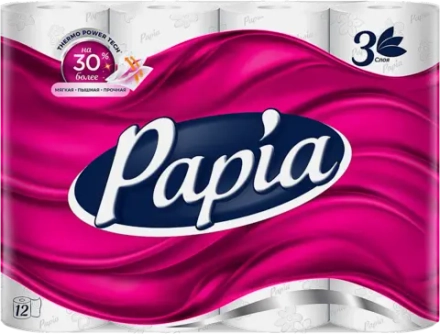 Туалетная бумага Papia Белая 3 слоя 12 рулонов