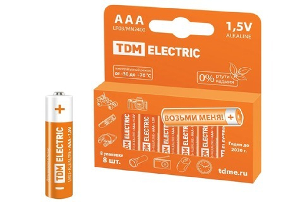 Элемент питания (Батарейка-мизинчиковая) LR03 AAA Alkaline 1.5V PAK-8 TDM SQ1702-0004